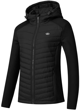 MoFiz Damen Fleecejacke Sweatjacke Hybridjacke Wanderjacke Atmungsaktiv Full Zip Jacke mit Reißverschlusstasche Schwarz S