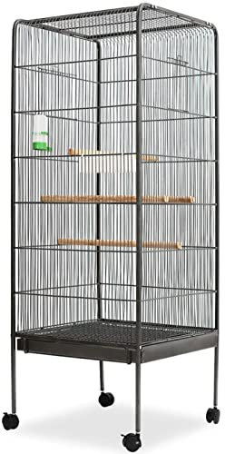 Gecheer Vogelkäfig Vogelhaus Wellensittichkäfig Käfig 54x54x146 cm Mit 4 Holzstangen,Voliere Vogelvoliere Mit 1 Futterschale und 1 Wasserspender,Stahlrahmen + Holz + Kunststoff,Schwarz