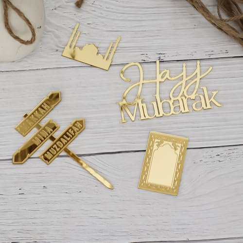 Paxrmuky Lot de 4 décorations de gâteau musulmanes Umrah Mubarak Hajj Mubarak