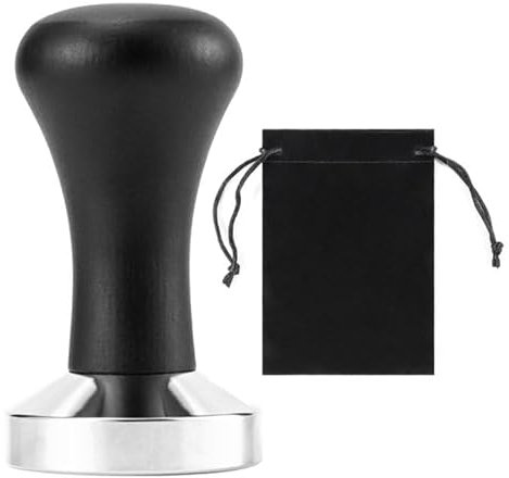 Kaffee Tamper, Kaffee Tamper 51mm, Kaffeestampfer aus Edelstahl, Kaffee Tamper mit Holzgriff, Kaffee Tamper Schwarz, für Espresso und Cafés, für perfekten Cafes und Kaffeeliebhaber (Schwarz)