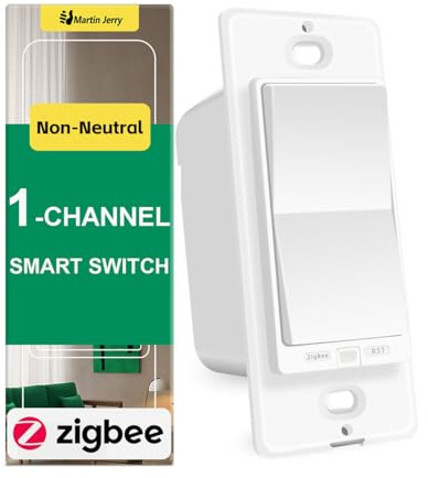 Zigbee Smart Switch no Neutral Required | 1 Channel Rocker Paddle Smart Light Switch Compatible with Alexa, SmartThings and Work with Google Home, Smart Home Devices, 1-Pack