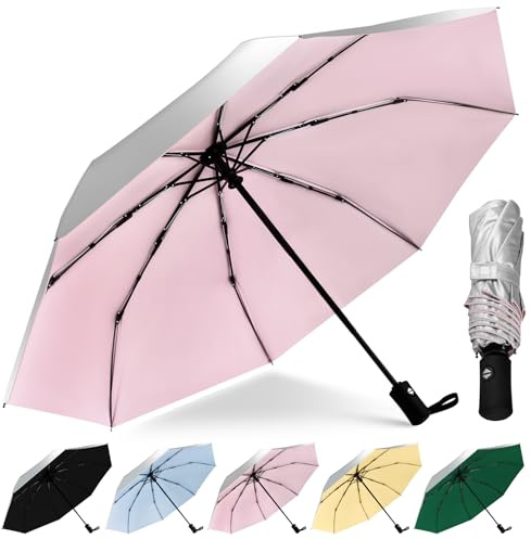 HEXSOLID Mini Small Sun UV Protection Umbrella Lightweight Compact Travel Tiny Pocket Umbrella for Women Men (Silver/Pink, Mini 7 inch)