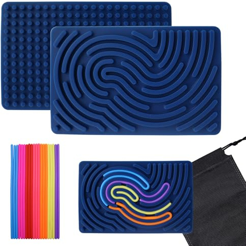 GETRICH Sensory Activity Board, 17x11cm Tavola da Attività Sensoriale Silicone Fidget Toy con 24 Corde Tactile e Borsa da Viaggio Sensory Toys Design Double-Face per ADHD Lenire Stress Ansia Autismo