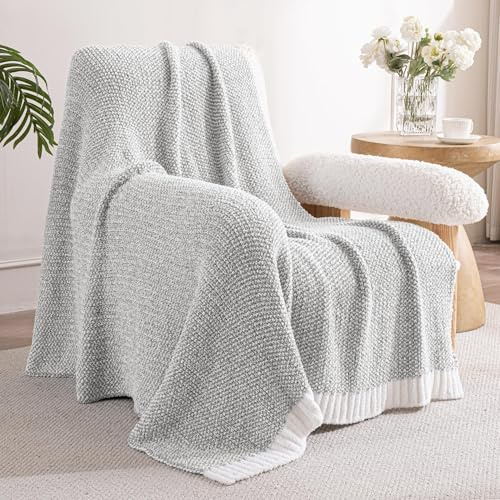 Exclusivo Mezcla Manta de Cuadros, Suave y Ligera, Reversible para Sofá y Cama, Todas Las Estaciones, 130 x 150 cm, Gris Mezclado