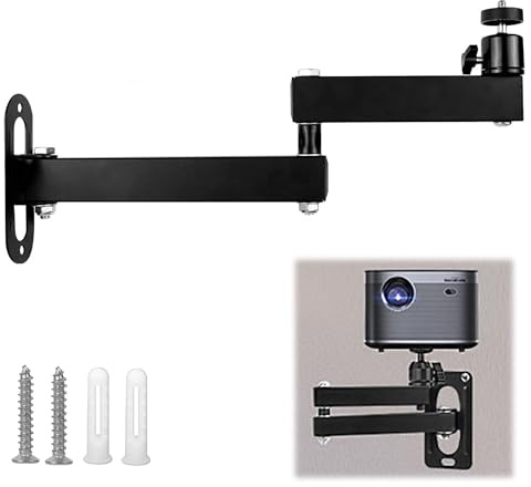 Supporto per Proiettore a Parete, Regolabile Supporto Proiettore con Vite da 1/4Di Pollice Staffa Proiettore in Metallo Supporti per Proiettori per Home Cinema Ufficio Sala Giochi, 1 Pezzo, Nero