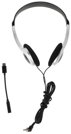 SMASOLO Auriculares Retro Cable para Teléfono Móvil y Ordenador, Unisex, Conexión Adaptador USB-c, Acabado Vintage Plateado, Diadema Ligera, Color Negro, Compatibles Tabletas y Uso Diario