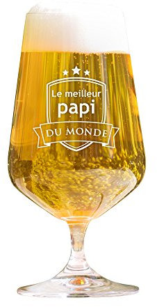 AMAVEL Verre à Bière Tulipe Pils Gravé - Le Meilleur Papi du Monde - Standard - Motif 2 - Idée Cadeau pour Grands-pères - Noël et Anniversaire