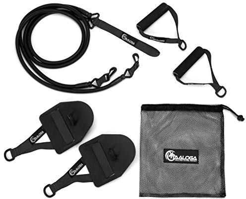TAALOGA® 2 in 1 corda per nuoto I nuoto I allenamento con corda di trazione con paddles e maniglie