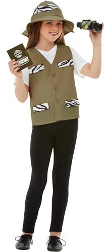 Smiffys Explorer Kit, Khaki with Waistcoat, Hat, Binoculars, Passport & Badges, Boys Fancy Dress, Child Dress Up Accessories Halloween