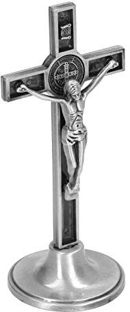 Huairdum Cruz Católica Crucifijo Cruz de Pared Pedestal Extraíble Vertical para Tocadores (Plata)
