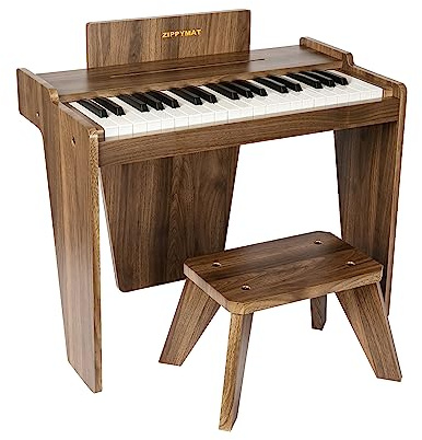 ZIPPY MAT Piano numérique pour enfants, 37 touches, instrument éducatif de musique, jouet en bois, pour filles et garçons (Noyer Basic)