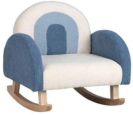 COSTWAY Sedia a Dondolo per Bambini con Gambe in Legno Massello, Poltrona per Bambini di 3-5 Anni, Divanetto Singolo Imbottito per Cameretta, 50,5 x 49 x 50,5 cm, Portata 50 kg (Blu)