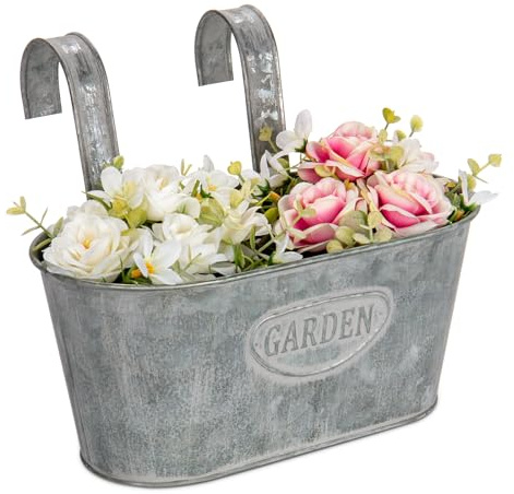 Set di 2 vasi da fiori sospesi con ganci in metallo rimovibili, 27,5 cm, in acciaio zincato, perfetti per decorazioni moderne e vasi per piante, per piante all'aperto, balcone, giardino