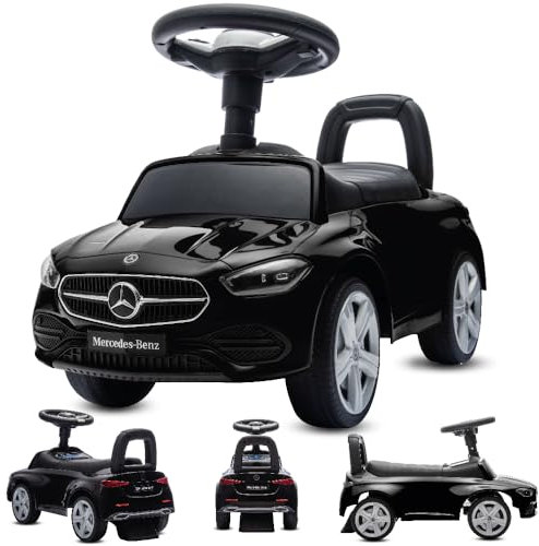 sun baby Rutschauto ab 1 Jahr Mercedes C-Class, Kinderfahrzeug für Jungen und Mädchen mit Audio-Lenkrad, Ablagefach, Kippschutz (Schwarz)