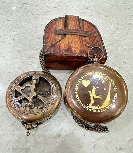 THOR INSTRUMENTS Messing-Sonnenuhr-Kompass mit Lederetui und Kette – Steampunk-Zubehör, einzigartiges Geschenk für Männer – schöne handgefertigte Sonnenuhr-Uhr für meinen Ehemann