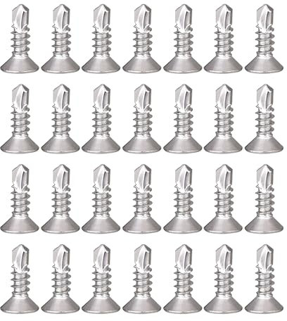 150 Piezas de Chapa de 4.2 x 16 mm Tornillos Autoperforantes, 410 Acero Inoxidable Cabeza Avellanada, Para Productos de Electrodomésticos, Muebles de Madera y Metal