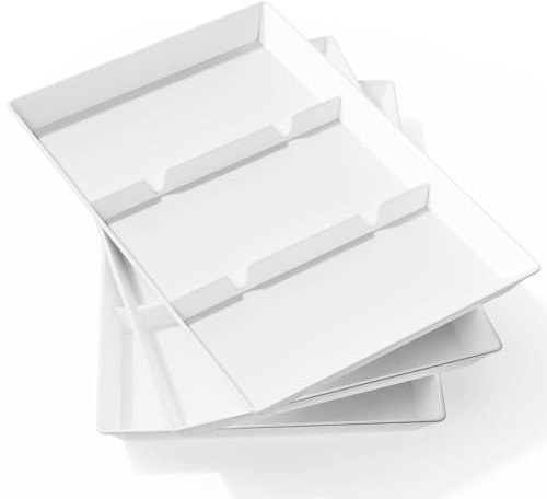 Lifewit Divided Serving Tray Platter Plastic, 3PCS White Reusable Trays for Food Eating, Tea/Drink/Snack/Dinner Serving Platters for Kichen, Bar, Restaurant, 38.1 x 25.4 cm