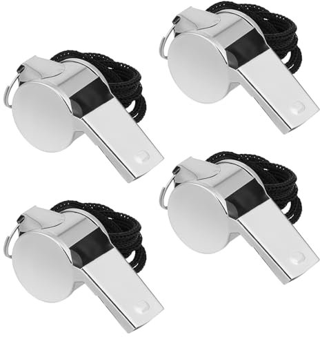 Giantree 4 Stück Edelstahl Sportpfeifen, Pfeife Schiedsrichter pfeifen mit Schlüsselband Lauter Klarer Klang lauter klarer Klang für Coaches, Schulsport, Fußball, Hundetraining (schwarzes Seil)