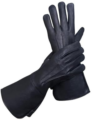 Generic Glamtron Medieval Renaissance Gloves Pure Lambskin Leather Cosplay Gauntlet Gloves Long Arm Cuff (Large), Black