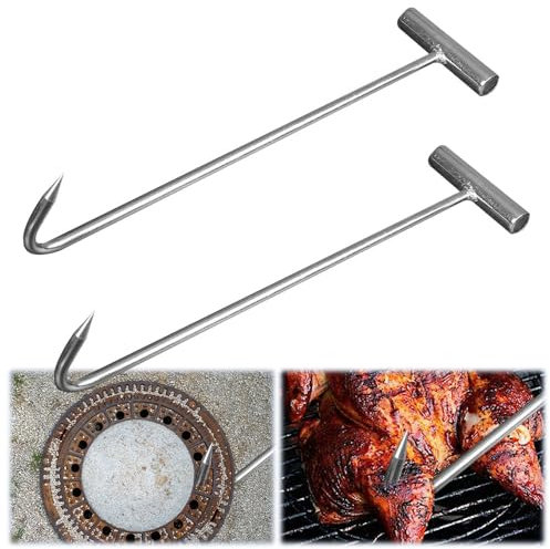 ZOYDP Crochet Leve Plaque d Egout 2 Pièces, 30 Cm Lève Plaque d'Égout Inox, Crochet Leve Plaque pour Plaques d'Égout et Suspension De Viande
