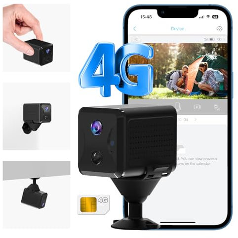 Bextgoo Mini Telecamera con SIM 4G Senza Fili, 4G LTE Mini Telecamera Senza WiFi, Batteria 5200mAh, FHD Portatile Telecamera 4G, Rilevazione Moviment AI, Visione 160°, Visione Notturna