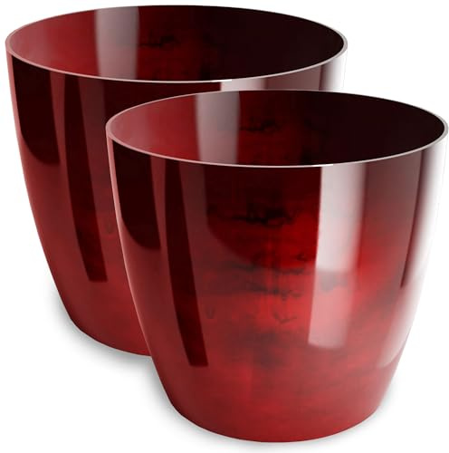 PECZEKO Blomkruka glänsande, planteringskruka av ytterkruka plast dekorativ kruka för, stora och små växter, set om 2 blomkrukor, blomkruka örtkruka, (2-pack) röd, ø 18 cm