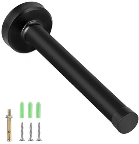 GisWell Butoir de porte mural en acier inoxydable - Montage mural - Butée de porte en acier inoxydable - Avec base en caoutchouc - Longueur : 120 mm - Pour murs et portes - Noir