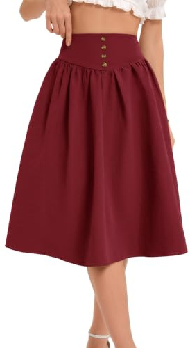 Bbonlinedress Jupe Mi Longue Femme Eté Décontractée Jupe Evasée Fluide Taille Haute Vintage pour Cocktail Soirée Casual Plage Vancances Dark Red M