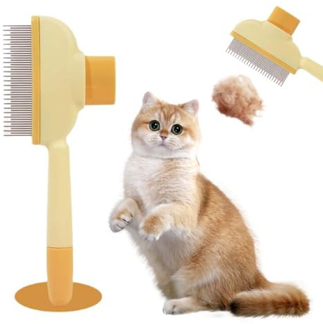 LAJUP Peigne Pour Chat, Peigne D'Épilation Animaux Compagnie, Brosse De Toilettage Avec Bouton Déverrouillage, Peigne Anti-Puces Pour Chiens À Poils Courts Longs Nettoyage Poils Lâches Noués (Ja