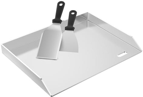 FIVMEN Plancha de acero inoxidable 30 x 40 cm, universal, con 2 espátulas, plancha de acero inoxidable, para barbacoa a gas, parrilla de carbón