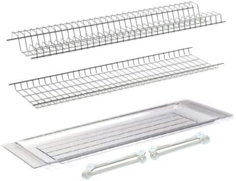 inferramenta Scolapiatti per Pensili Cucina | Kit con Griglie in Acciaio Cromato + Vaschetta Raccogligocce + Staffe | Porta Piatti e Bicchieri | Diverse Misure (76 CM PER PENSILI DA 80)
