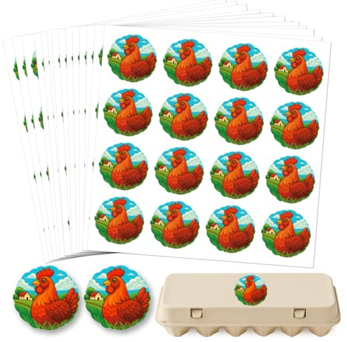 GOMAKERER 320 Stück Farm Fresh Eierkarton Etiketten, Bunte Hühneraufkleber Runde Bauernhoftieraufkleber Selbstklebende Eierverpackungsaufkleber Für Kartonbehälter Kartons Landwirtschaftliche Vorräte