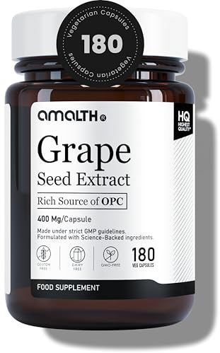 Amalth Grape Seed Extract Capsules 400mg | 180 Vegan Capsules | Rich Source of OPC Polyphenols (95%) | Grape Seed Supplement for Men & Women | Non-GMO | 1 per Day