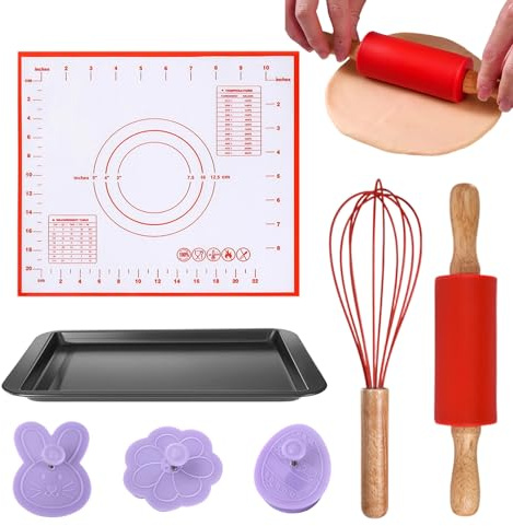 Kavelset – non-stick tematisk påsk | kakmatta med utsmyckade kaniner och ägg | för kakor brödkakor pizzadeg sockerpasta och bakning