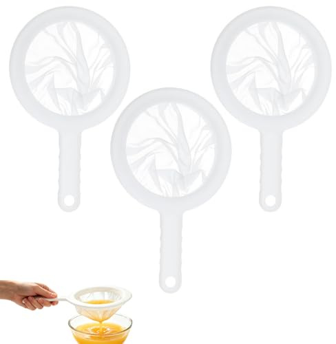 Saituo Home 3 stycken kefir-sil i nylon, 100/200/400 nät, plastsil för kefir med handtag, ultratunt fint nät kökssil för filtrering av honung soppa stärkelse mjölk juice kaffe
