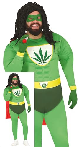 FIESTAS GUIRCA | Costume Supereroe Marijuana Adulto (48-50/M) - Maschera, Mantello, Cintura, Guanti e Tuta - Costumi da Supereroi e Cattivi per Addii al Celibato e Feste in Maschera - Uomo