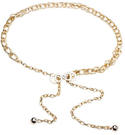 Aodexius Damen Metall Einfarbig Gürtel Gurtes Dünnes Taillen Ketten Mit Süß Schleife Schnalle,Gold