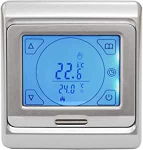 Adept Technology Touchscreen Digital Thermostat in Silver for Underfloor Heating - Suitable for Almost All Electronic Underfloor Heating Systems - 16Amp with Floor and Air Sensor