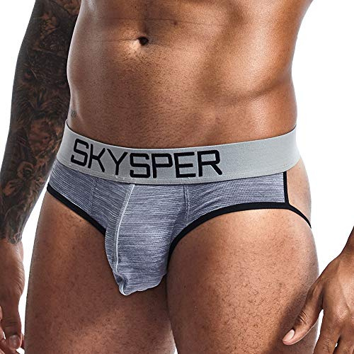 SKYSPER Jockstrap String Hommes Respirant Confortable Triangle Slips Caleçon Design Unique Sexy sous-Vêtements pour Hommes Plusieurs Styles,XXL,gris