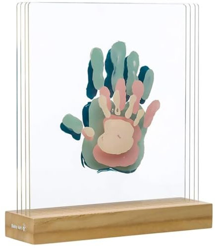 Baby Art Family Prints Design Bilderrahmen, Holz Fotorahmen für Handabdruck Fußabdruck vom Baby und der ganzen Familie, inkl. Acryl Farbe, dermatologisch getestet, Maße 20 x 21,6 x 6 cm