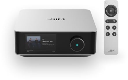WiiM Amp Ultra con Voice Remote 2 | Amplificatore Streaming 100W con DAC ESS ES9039Q2M e Doppi Amplificatori TI TPA3255 | EQ RoomFit e Touchscreen Integrati | Ingressi HDMI ARC, Ottici e RCA | Argento