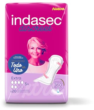 Indasec, Compresas Discreet Extra, Pack de 8 bolsas, 160 unidades