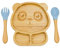 Plato con Ventosa para Bebés,Feelhap Plato de Alimentación con Tenedor y Cuchara para Bebés,Plato BLW con Compartimentos,Natural Juego de Cubiertos para Bebés y Niños (Panda_Azul)