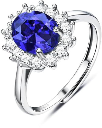 Adramata 925 Sterling Silber Ringe für Frauen, Saphir Halo Verlobungsringe, 925 Sterling Silber Einstellbar Verlobungsring Promise Ring, Jahrestag Schmuck für Sie,B