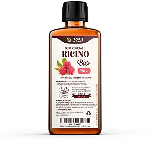 Oli di Ricino Biologico 250 ml - 100% Puro e Pressato a Freddo - Capelli, Ciglia, Barba, Sopracciglia, Unghie