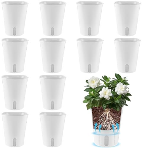 APACALI 12 Stück 12.5CM Blumentopf mit Bewässerungssystem, Selbstbewässerung Topf mit Wasserstandsanzeiger, Kräutertopf Küche mit Bewässerungssystem, Blumentopf für Indoor für Innen und Balkon
