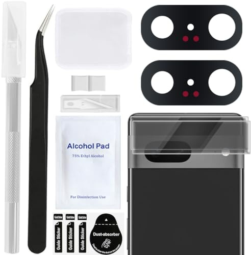 ZHUROUPU 2 st bakre kameralinsskydd ersättning för Google Pixel 7 6,3 tum, med förinstallerat lim och professionell reparationssats (6,3 tum/svart)