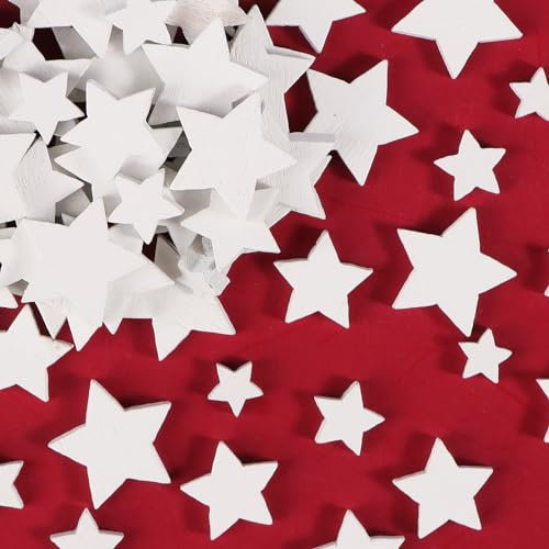 100pz Stelline Legno Piccole Natalizie, Stelle Legno Decorative Natale per Decorazioni Fai da Te Lavoratti Tavolo (Bianco,4 Misure,6mm/8mm/10mm/15mm)