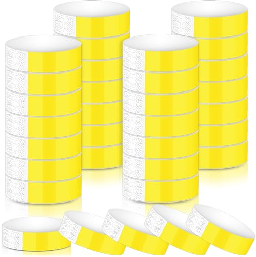 Harrycle 1200 Pezzi Braccialetti Identificativi Braccialetti d'Ingresso Impermeabili per Eventi Braccialetti di Carta Leggero per Concerto Club Parco Acquatico (Giallo Neon)