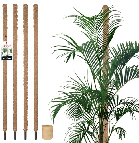 KOTARBAU® 4 uds Tutores para Plantas - Tutor Monstera - Fibra de Coco - ⌀ 3,2 x 150 cm - Marrón - Palos para Sujetar Plantas - Tutor Planta